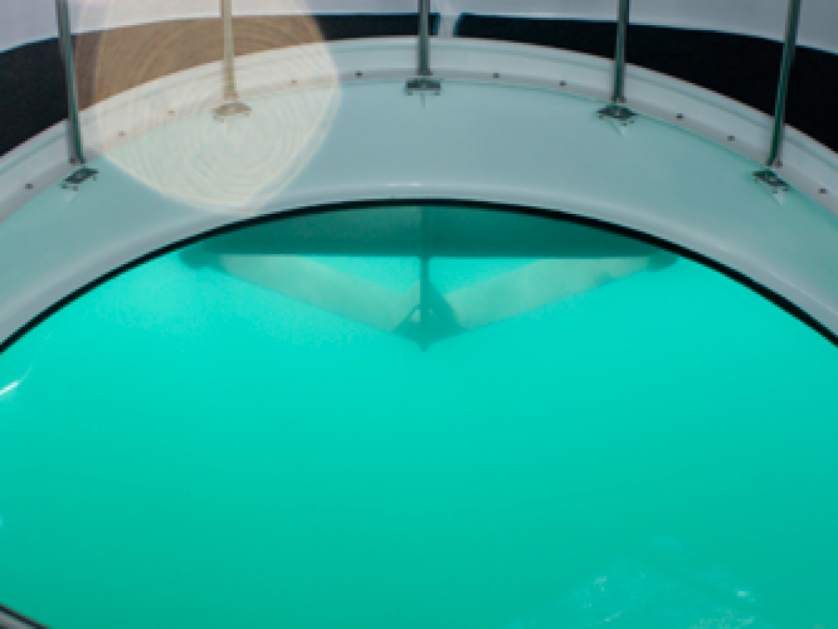 a glass with a blue light